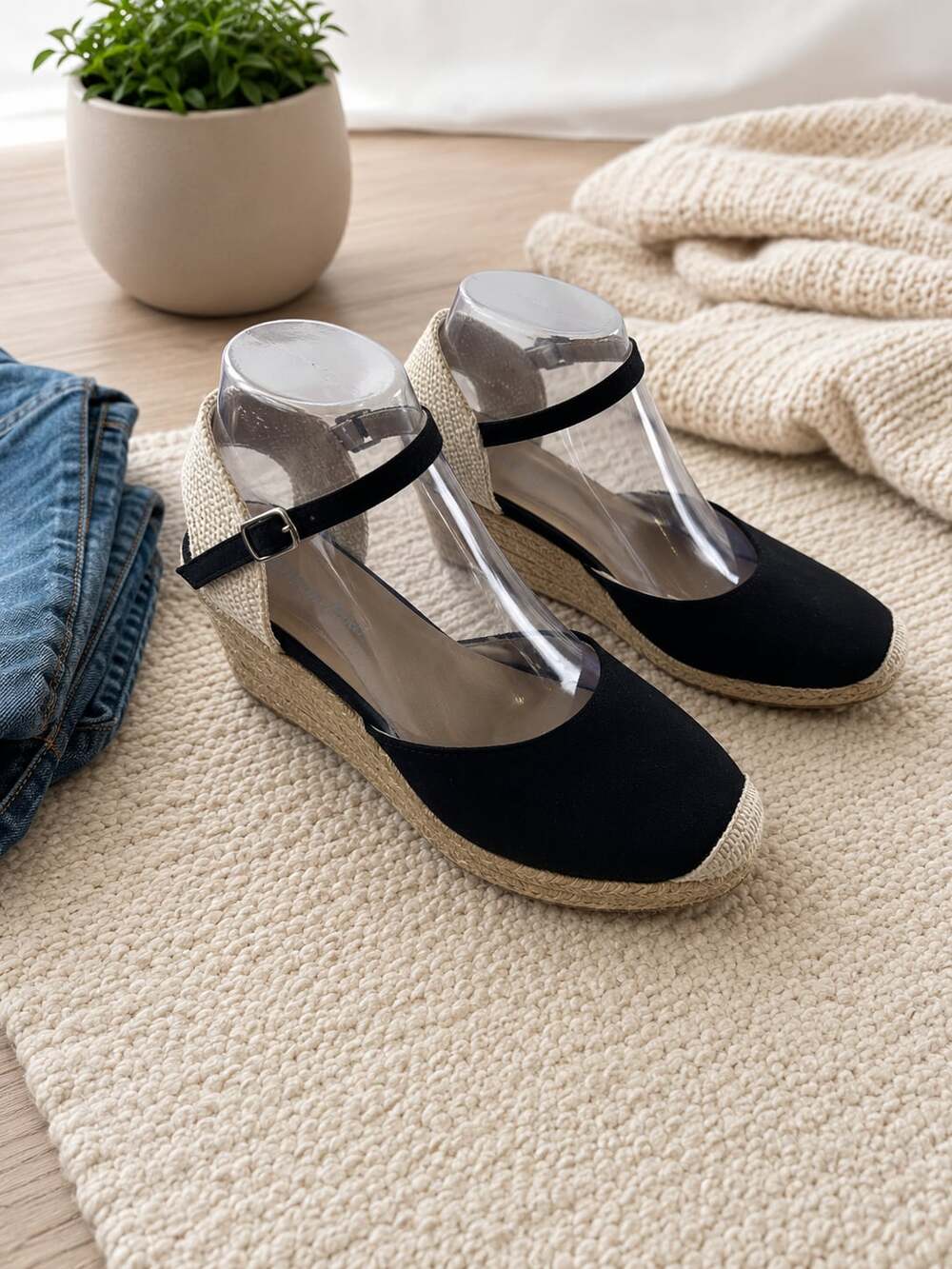 Lora Dora Black Suede Espadrille Wedge Sandals Ankle Strap EU 39 Boho